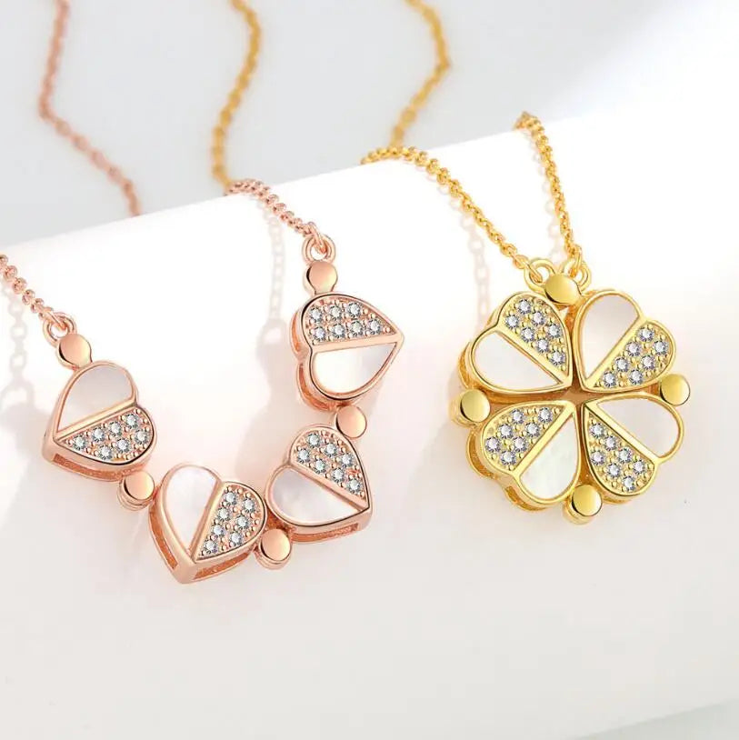 Four Leaf Clover Necklace - 925 Sterling Silver Heart Shape Pendant Necklace For Women