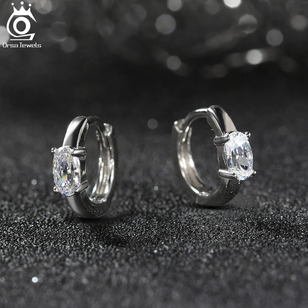 Rhodium Plated Sterling Silver - Cubic Zirconia Hoop Earrings 925 Sterling Silver Round Earrings 8A Premium CZ Crystal Earrings