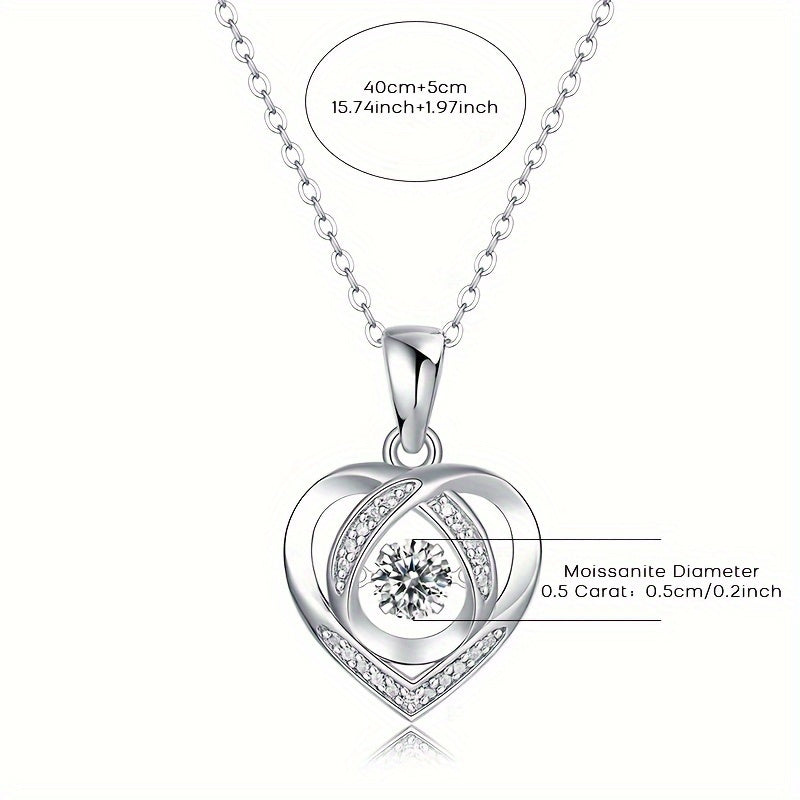 Sterling Silver Heart Necklace - Stunning 0.5 Carat Moissanite Pendant Necklace