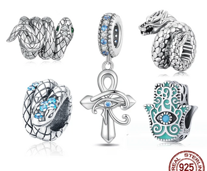925 Sterling Silver Blue Snake Charm Bracelets -  Women Jewelry