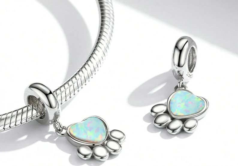 Sterling Silver Lovely Pet Pendant Opal Paw Charm for Pet Lovers
