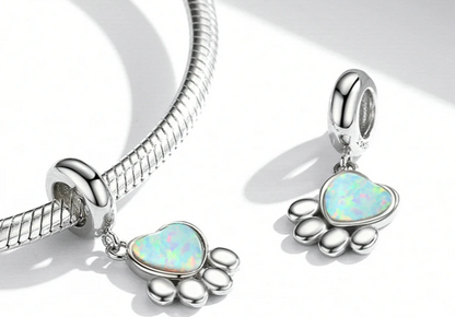 Sterling Silver Lovely Pet Pendant Opal Paw Charm for Pet Lovers