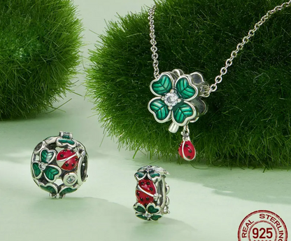 sterling silver charms for bracelets - Enamel Four-leaf Clover Charms - Silicone Ladybug Stopper Beads