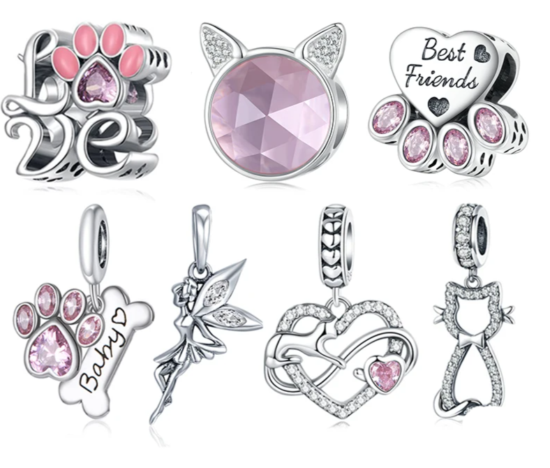 Sterling Silver Pink Cat Claw Charms 
