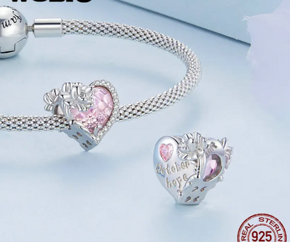 Sterling Silver Heart Bead  Birthstone Colorful Zircon Charm Fit Original Bracelet for Women