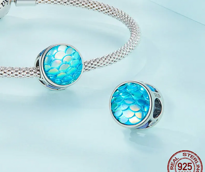 Sterling Silver Charm Bracelets	 - Ocean Cathead & Fish Scale Hanging Bead Resin Heart Charms