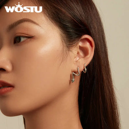 Sterling Silver Snake Earrings with Zircons Ear Studs for Women