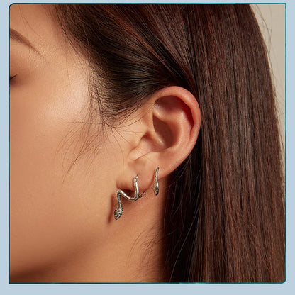 Sterling Silver Snake Earrings with Zircons Ear Studs for Women
