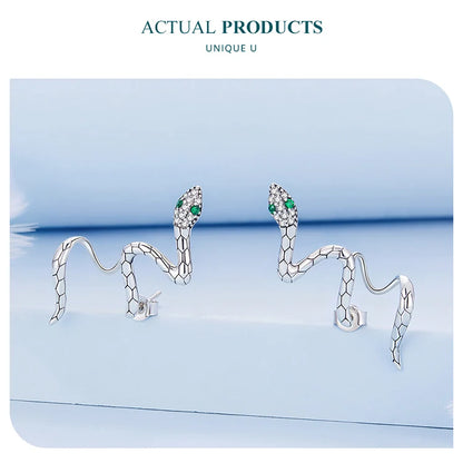 Sterling Silver Snake Earrings with Zircons Ear Studs for Women