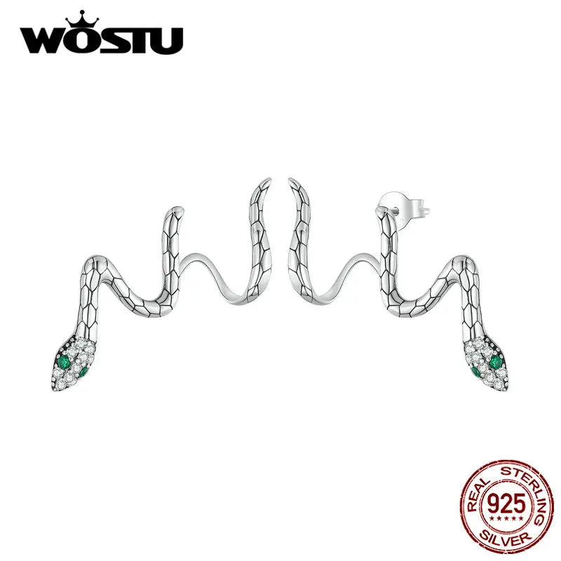 Sterling Silver Snake Earrings with Zircons Ear Studs for Women
