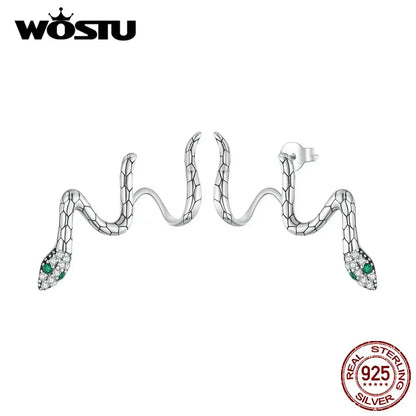 Sterling Silver Snake Earrings with Zircons Ear Studs for Women