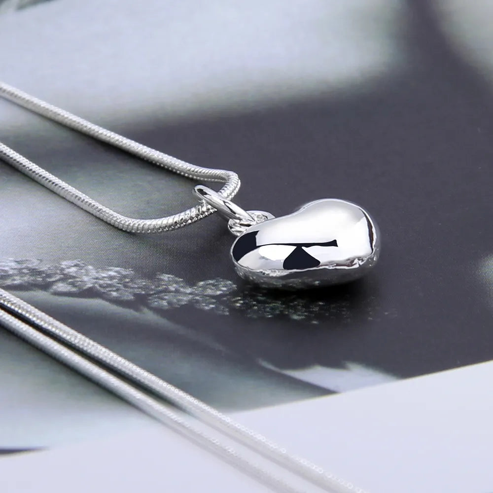 Sterling Silver 925 Solid Small Heart Pendant Necklace for Women