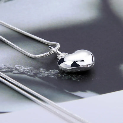 Sterling Silver 925 Solid Small Heart Pendant Necklace for Women