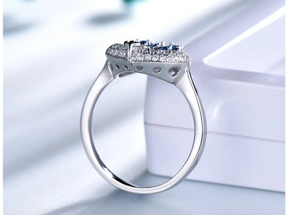 Sterling Silver Rings for Women - Nano Sapphire Ring Gemstone Aquamarine Cushion  Romantic Gift