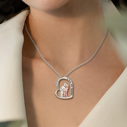 Pendant Sterling Silver Necklace -  Husband hugged Wife Rose Couple Heart Necklace for Women 💕🙌