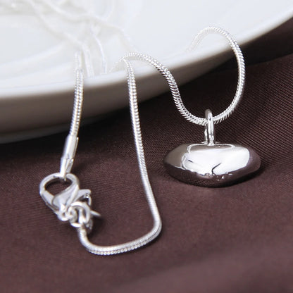 Sterling Silver 925 Solid Small Heart Pendant Necklace for Women