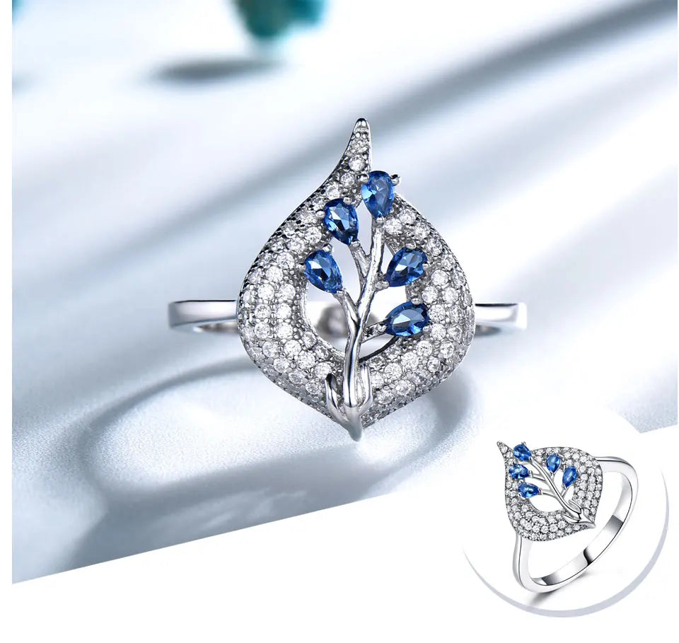 Sterling Silver Rings for Women - Nano Sapphire Ring Gemstone Aquamarine Cushion  Romantic Gift