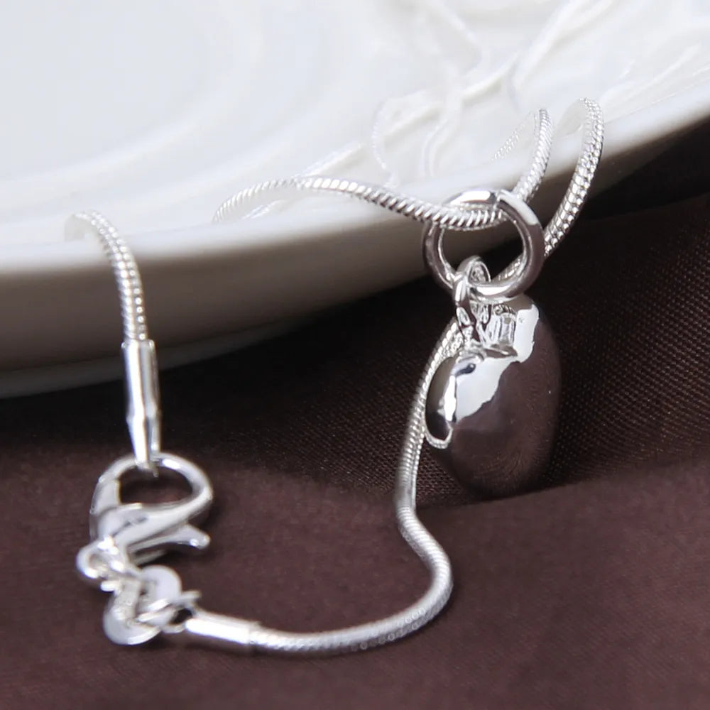 Sterling Silver 925 Solid Small Heart Pendant Necklace for Women