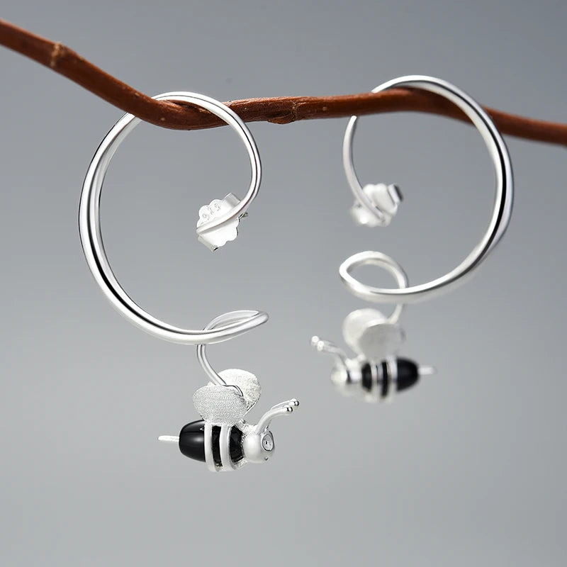 Sterling Silver 18K Gold Honey Bee Dangle Earrings For Women