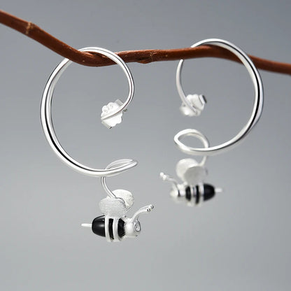 Sterling Silver 18K Gold Honey Bee Dangle Earrings For Women