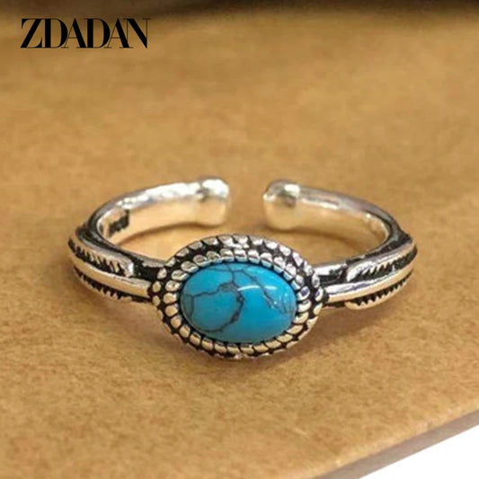 Sterling Silver Turquoise Ring -  Women Carved Vintage Sterling Silver Jewelry
