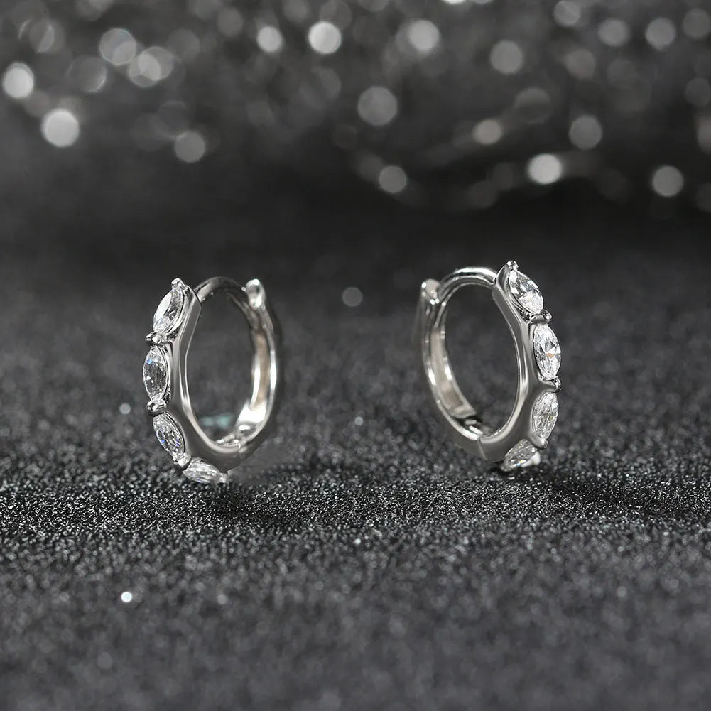 Rhodium Plated Sterling Silver - Cubic Zirconia Hoop Earrings 925 Sterling Silver Round Earrings 8A Premium CZ Crystal Earrings