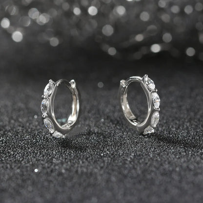 Rhodium Plated Sterling Silver - Cubic Zirconia Hoop Earrings 925 Sterling Silver Round Earrings 8A Premium CZ Crystal Earrings