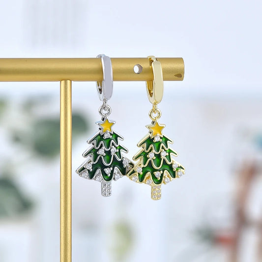 925 Sterling Silver Ear Needle Christmas Tree Pendant Earrings Fashion Snowflake Stud Earrings for Women Fine Christmas Jewelry