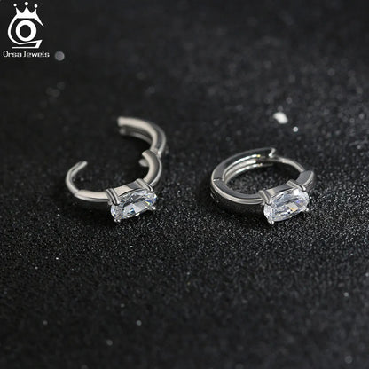 Rhodium Plated Sterling Silver - Cubic Zirconia Hoop Earrings 925 Sterling Silver Round Earrings 8A Premium CZ Crystal Earrings