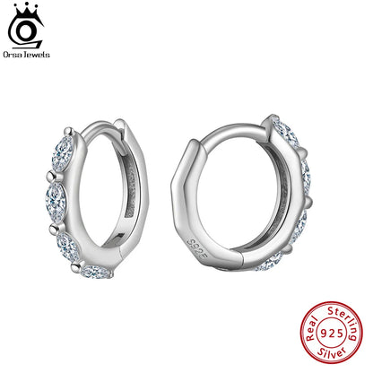 Rhodium Plated Sterling Silver - Cubic Zirconia Hoop Earrings 925 Sterling Silver Round Earrings 8A Premium CZ Crystal Earrings