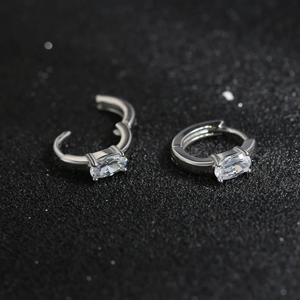 Rhodium Plated Sterling Silver - Cubic Zirconia Hoop Earrings 925 Sterling Silver Round Earrings 8A Premium CZ Crystal Earrings