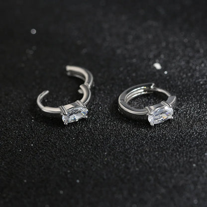 Rhodium Plated Sterling Silver - Cubic Zirconia Hoop Earrings 925 Sterling Silver Round Earrings 8A Premium CZ Crystal Earrings