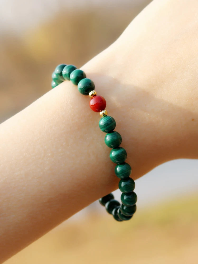Sterling Silver Malachite Brcacelet -  6mm Green Red Bracelet Malachite Red Jasper New Year Gift Women Men Jewelry Birthday Gift