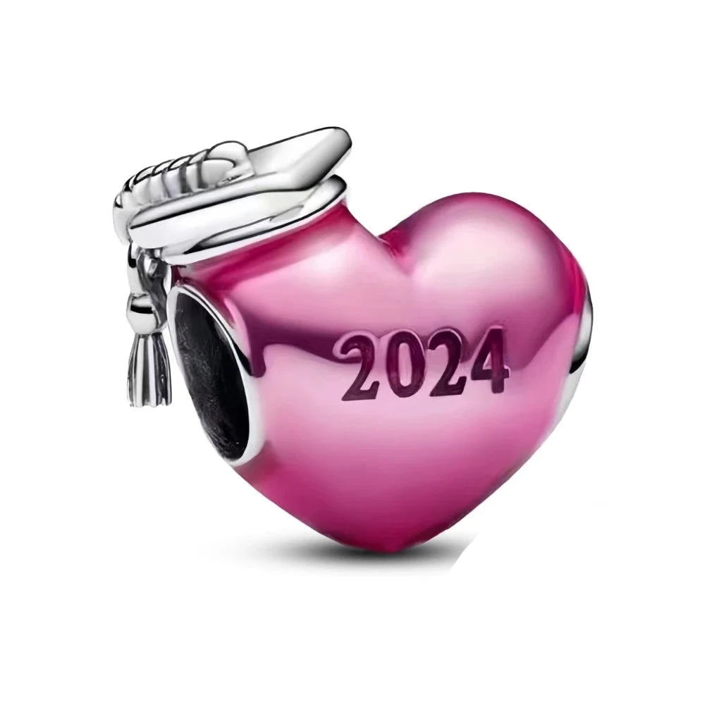 2024 Graduation Cap Pink Heart Charms