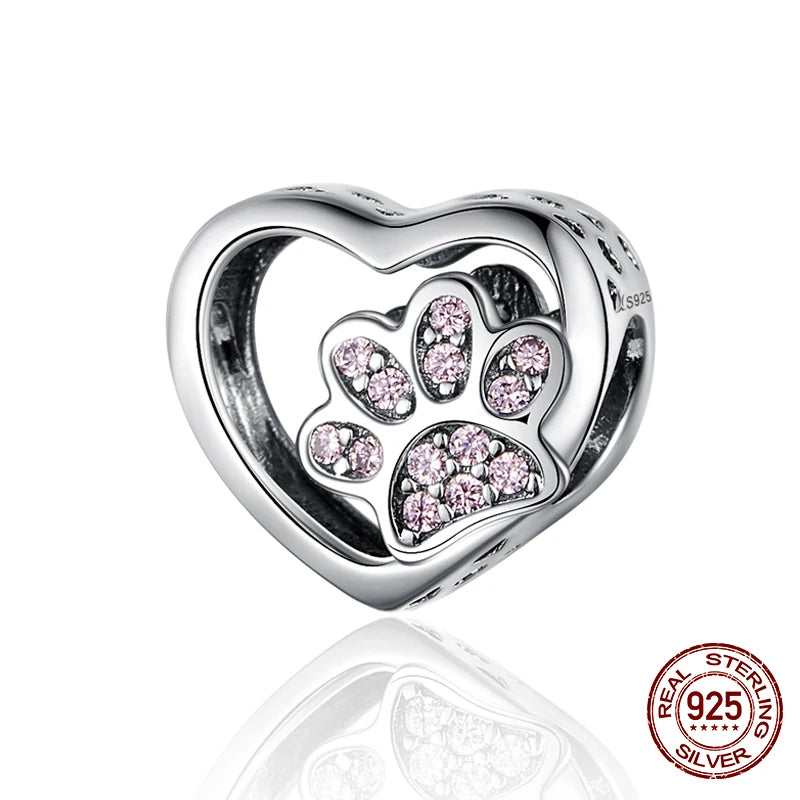 Cubic Zirconia Cat Paw Heart Charm