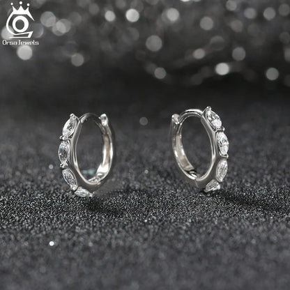 Rhodium Plated Sterling Silver - Cubic Zirconia Hoop Earrings 925 Sterling Silver Round Earrings 8A Premium CZ Crystal Earrings