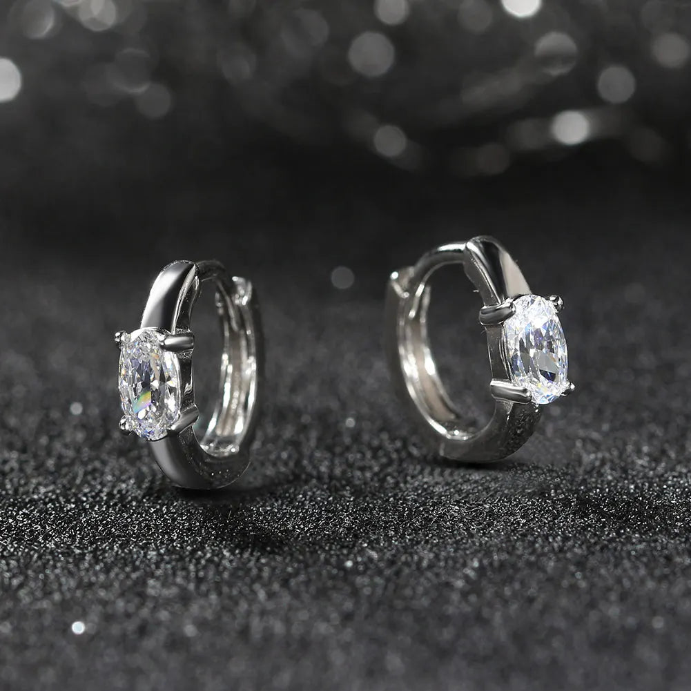 Rhodium Plated Sterling Silver - Cubic Zirconia Hoop Earrings 925 Sterling Silver Round Earrings 8A Premium CZ Crystal Earrings