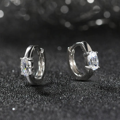Rhodium Plated Sterling Silver - Cubic Zirconia Hoop Earrings 925 Sterling Silver Round Earrings 8A Premium CZ Crystal Earrings