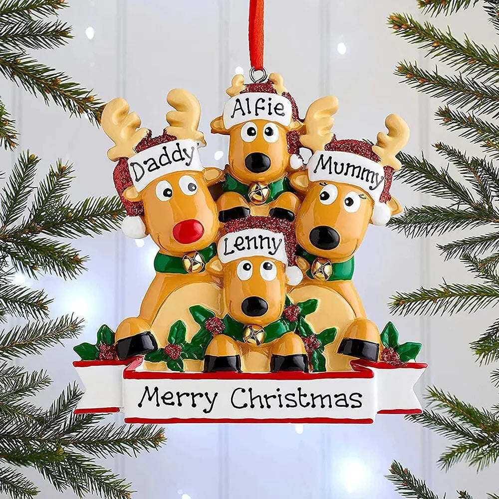 Personalized Reindeer Family Christmas Tree Pendant Hanging Bauble Xmas Tree Ornaments Elk Deer Family Decorations Gift New Year