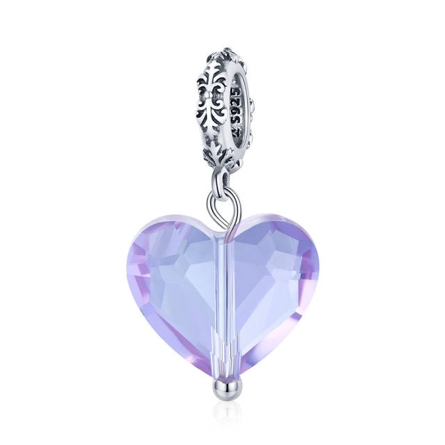 Sterling Silver Braided Leather Bracelet - Heart Charms - 3 Colors