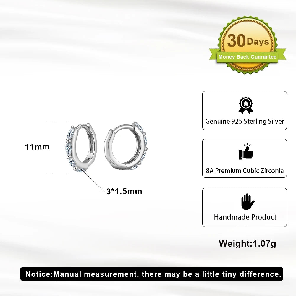 Rhodium Plated Sterling Silver - Cubic Zirconia Hoop Earrings 925 Sterling Silver Round Earrings 8A Premium CZ Crystal Earrings