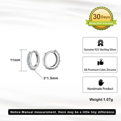 Rhodium Plated Sterling Silver - Cubic Zirconia Hoop Earrings 925 Sterling Silver Round Earrings 8A Premium CZ Crystal Earrings
