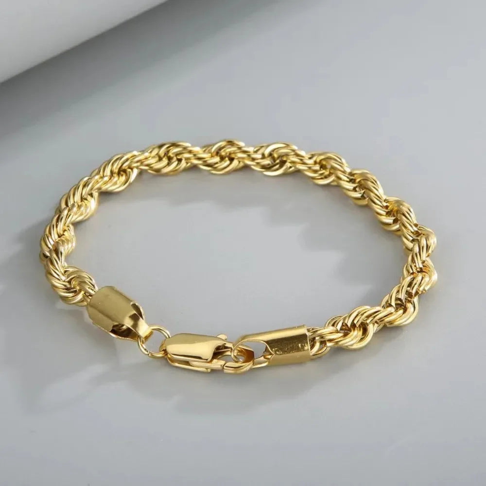 Mens Sterling Silver Bracelets -  18k Gold 925 Sterling Silver 4MM Chain Bracelets for Men Charm Women Lady Boy Wedding Party 20cm 8in