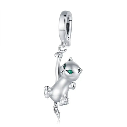 Sterling Silver Cute Kitty green eye Cat Charms
