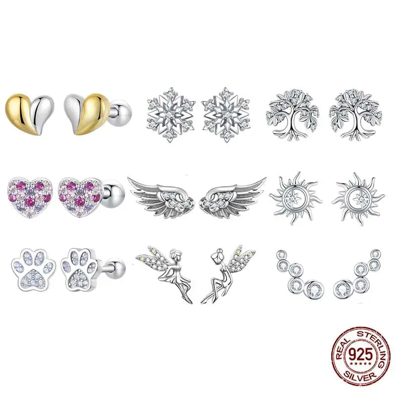 Sterling Silver Turquoise Sunburst Earrings - Snowflake Heart Angel Wing Stud Earrings Women Sun Star Zircon Ear Studs Wedding Party Jewelry Gift