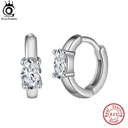 Rhodium Plated Sterling Silver - Cubic Zirconia Hoop Earrings 925 Sterling Silver Round Earrings 8A Premium CZ Crystal Earrings