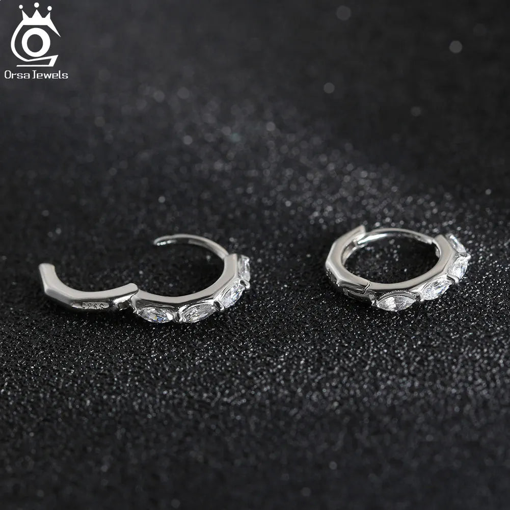 Rhodium Plated Sterling Silver - Cubic Zirconia Hoop Earrings 925 Sterling Silver Round Earrings 8A Premium CZ Crystal Earrings