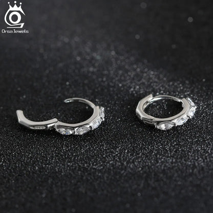 Rhodium Plated Sterling Silver - Cubic Zirconia Hoop Earrings 925 Sterling Silver Round Earrings 8A Premium CZ Crystal Earrings