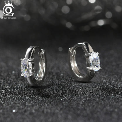 Rhodium Plated Sterling Silver - Cubic Zirconia Hoop Earrings 925 Sterling Silver Round Earrings 8A Premium CZ Crystal Earrings