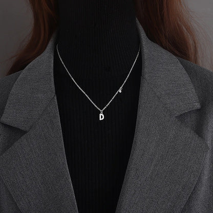 New Christmas Letter Pendent Necklace For Youth - Shiny Zircon Sterling Silver Your Name Necklace - Alphabet 26